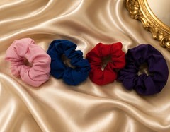 Women Scrunchie Cotton Fabric Pink, Purple, Red, Blue Scrunchies Hair Tie Lot 4