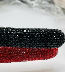 Natasha Couture 2 Pack Red & Black Rhinestone Headband Set 7.5x6x0.5” Padded NWT