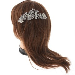 Silver Tone Metal Hair Comb With Clear Rhinestone & Synthetic Pearl HA9175-SWH