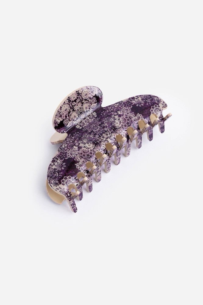 NWT $32 Johnny Was Sanya glossy Purple Floral 2.25 x 4.8″ Hair Clip new