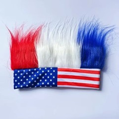 2PCS USA Flag Patriotic Faux Hair Headband Red White Blue Sports Fan Accessory