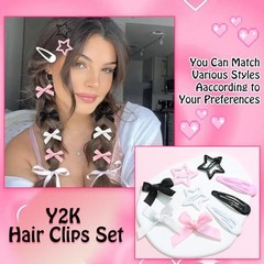 36Pcs Valentine’s Day Pink Bow Hair Clips Y2K Star Hair Black,White,Pink