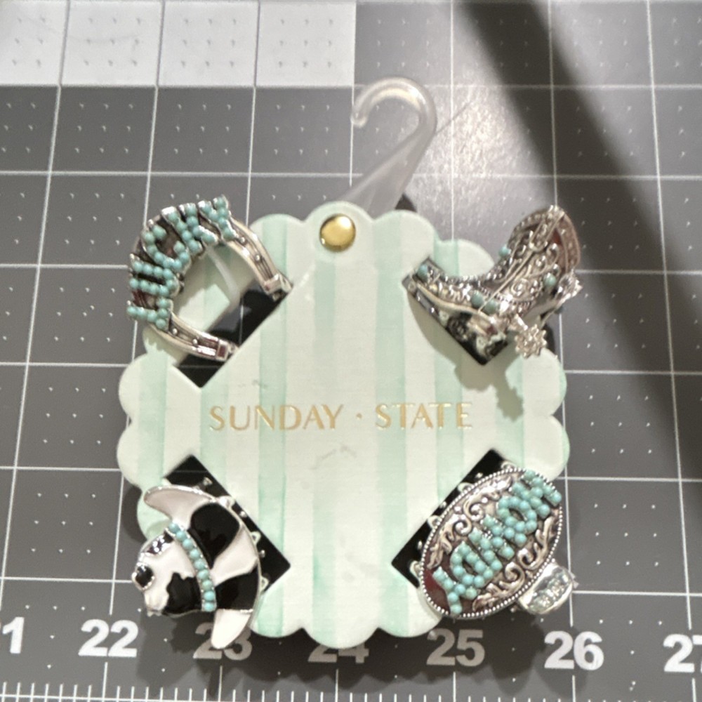 SUNDAY STATE Western Hair Claw Clips Set Silver Turquoise Cowboy Hat Boot 4pc