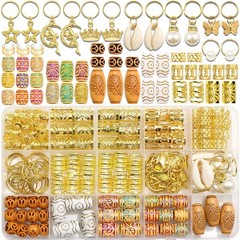 177PCS Hair Jewelry for Braids Gold Dreadlock Cuffs Shell Loc Charms Colorful Wo