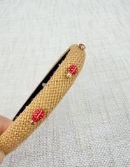 Lele Sadoughi Tan Raffia Gigi Headband Ladybug Charm EUC