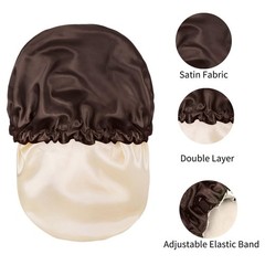 Satin Bonnet Silk Hair Cap: 2pcs Double Layer X-Large, Black+coffee