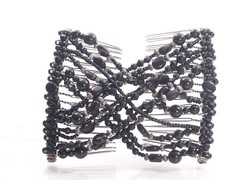 3 Double Hair Comb Magic Beads Elasticity Clip Stretchy Hair Combs Clips BLACK