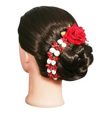 Hair Accessories Fold-able Light Weight White Mogra with Rose Flower Gajra