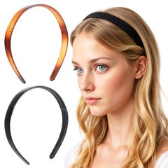 2 PCS Tortoise Shell Plastic Headbands Teeth Brown Black Non Slip Hair Band