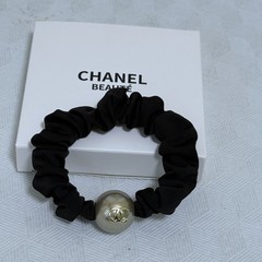 CHANEL Black Hair Tie With CC Emblem