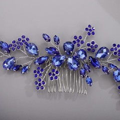 Blue Teardrop Flower Crystal Hair Comb Bride Wedding Hair Accessories