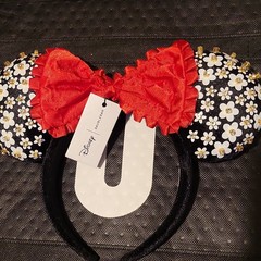 Disney x BaubleBar Minnie Mouse Floral Beaded Padded Ears Headband Red Bow