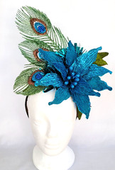 Headdress Women Adult Holiday Party Poinsettia Peacock Blue Green New Years USA