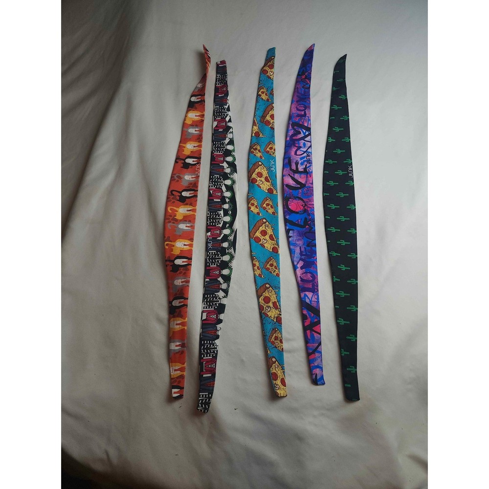 Junk Brand Headbands Lot of 5 Tie Back Performance Pizza Cactus Punk Cat Love
