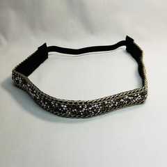 VTG Colored Stones 2 Gold-Toned Chains Headband 12″L Band+3″L Stretch Band*READ*
