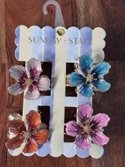 Sunday State Multicolor Flower Hair Claw Clips with Rhinestone Accents