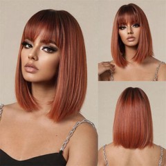 Straight Hair Female Gradient Golden Wig Medium Long Hair Clavicle Hair