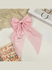 Satin Ribbon Long Big Bow Hairpin Solid Color Spring Clip Girls Summer Accessory