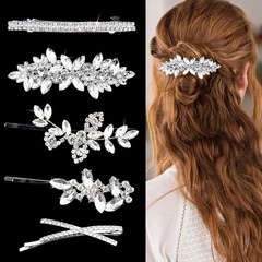 5 PCS Rhinestone Hair Clips Elegant Wedding Hair Pins Crystal Barrette Leaf F…