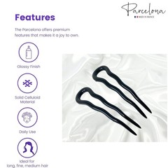 Parcelona French Mystic Large 3″ Cellulose Chignon U Shaped Hair Pins(Set of 3)