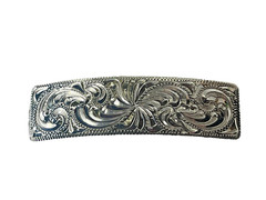 Western Womens Barrette 3.75 x 1 in Silver Hand Engraved Cowgirl Rodeo Horse