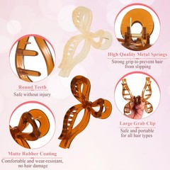 Bow Hair Claw Clips Elegant Large Accessories for Women Gift Beige&Brown