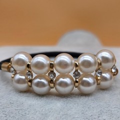 Rhinestone Faux Pearls Stretchable Hair Ponytail Holder/Elastic Bracelet Band