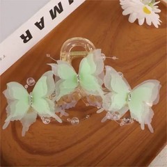 Pink Light Blue Sheer Butterfly Hair Grabber Pearl Rhinestone Fairycore Elegant