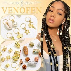 177PCS Hair Jewelry for Braids Gold Dreadlock Cuffs Shell Loc Charms Colorful Wo