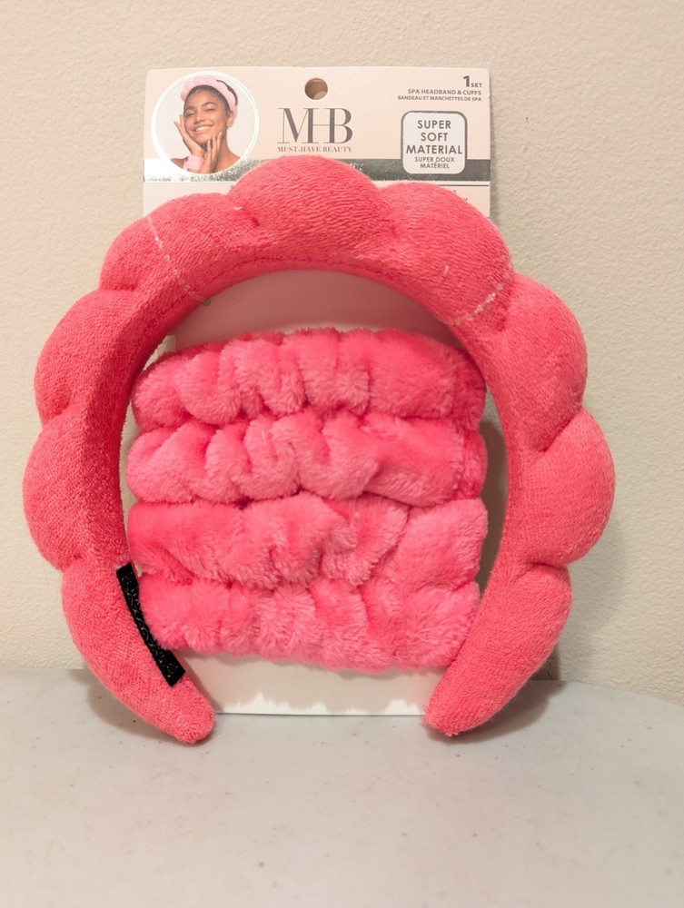 Must Have Beauty Premium Spa Headband & Wristband Set fuchsia