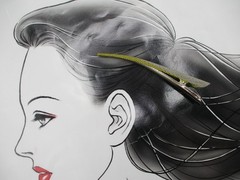 Gray Large Kimono Hair Clip, 130mm Long Metal Upcycled Silk Hair Stick
