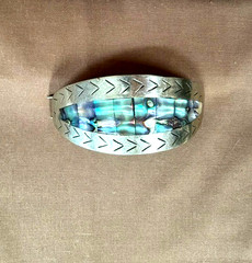 Alpaca Mexico Silver Iridescent Abalone Inlay Oval Hair Pin Vintage
