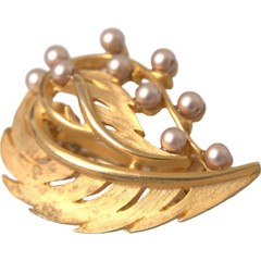 DOLCE & GABBANA Brooch Hair Pin Gold Brass Leaf Embellished Jewelry RRP 520usd