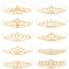 10 Pack Gold Rhinestone Tiaras for Women & Girls Small Princess Crowns for Party