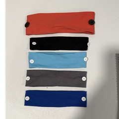 Set of 5 Fabric Headbands with Buttons – Red, Black, Light Blue, Gray, Blue