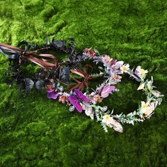 Handmade Black Flower Butterfly Crown – Gothic Elf Headpiece, Fairy Floral Headb