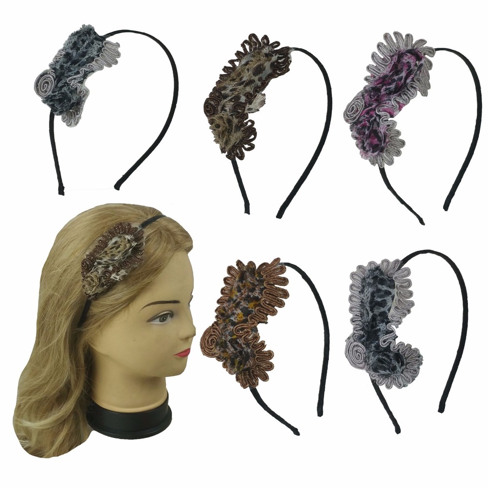 4 pcs Assorted Color Thin Hairband Metal Headband with Leopard Design