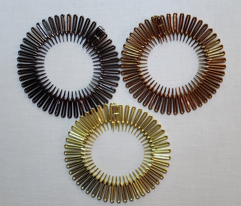 3 Hair Comb Headband Stretch Flexible Plastic Circle Hairband Black Silver Bronz