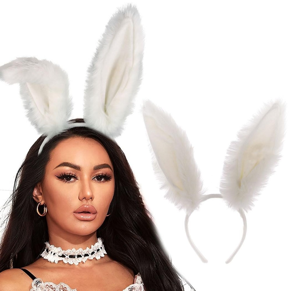 White Bunny Ears Furry Rabbit Ears Headbands Cute Easter Bunny Head Bands Fes…