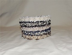 Bridal Wedding Flower Girl Pageant Fabric Trim w/ Faux Pearl Headband Hoops