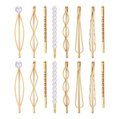16Pcs Pearl Gold Hair Pins, Geometric Decorative Hair Pins Clips Barrette for…
