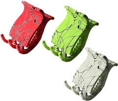 3pcs Floral Hair Claw Clips Green Red Gray Resin Womens Hair Accessory