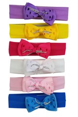 6 Elastic Baby Headband Hair band w/Ribbon Color Assorted