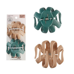 Scunci Jaw Claw Hair Clips for Thick Hair Octopus Style Beige Green 2 Count