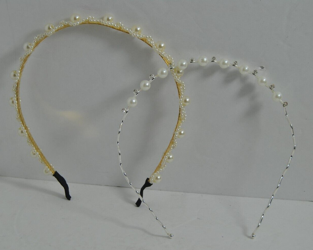Lot of Two Faux Pearl Headbands Silver Tone w Rhinestones other Twist Pearl NWOT