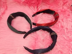 X3 “C” Shaped Knotted Rhinestone Velvet Feel Headbands – 3 pack Red-Green-Blue