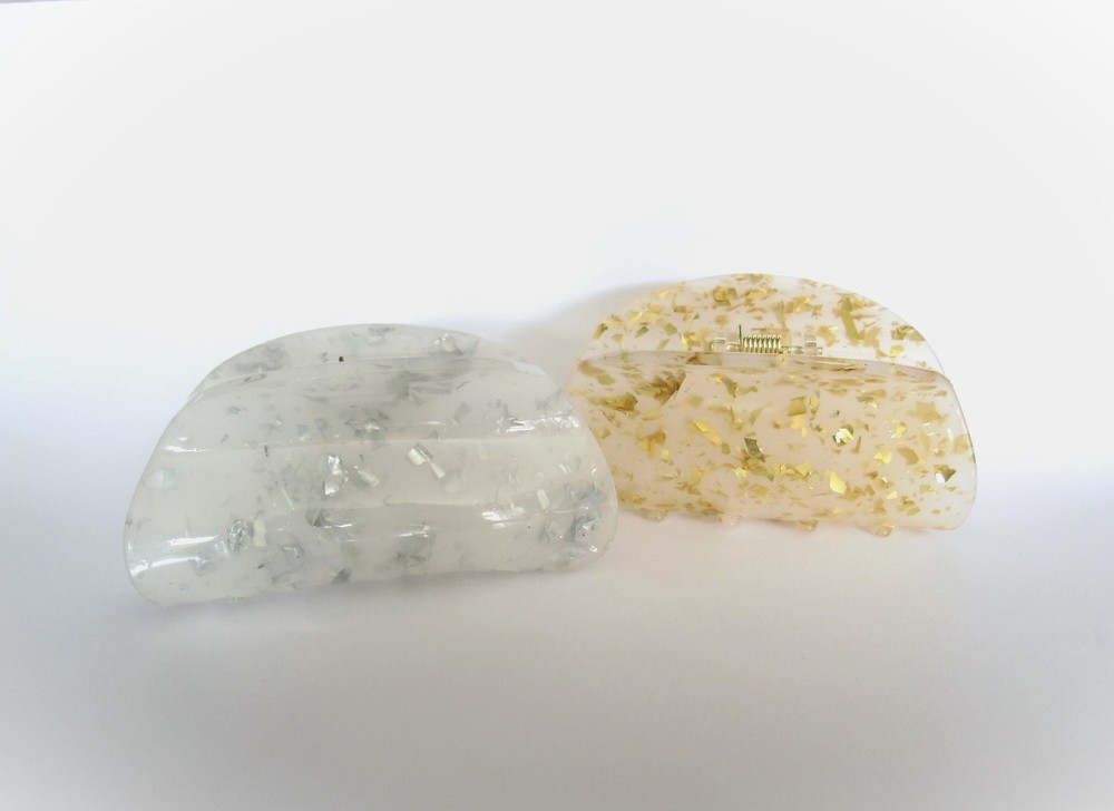 Gold or silver flakes glitter frosted white hair claw clip