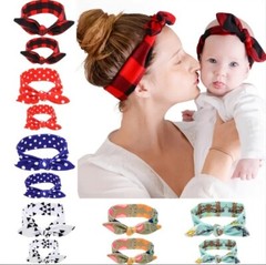 2 pcs woman & Child hair band Classic Lattice Rabbit Ear Hair Band,