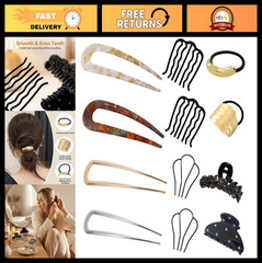 12 PCS U-Shaped French Hair Pins, Metal Side Combs for Updos & Ponytails, Elegan