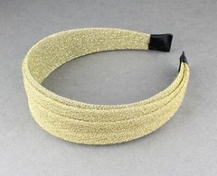 Gold sparkly scrunched fabric covered headband hair band accessory 1 5/8″ wide